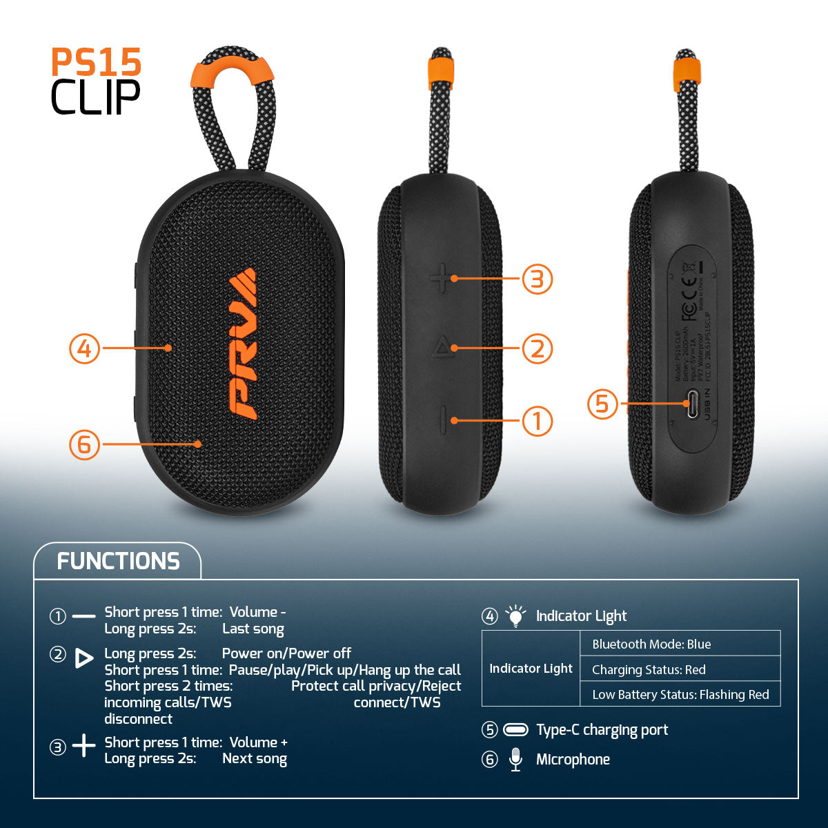 PORTABLE SPEAKER PS15 CLIP