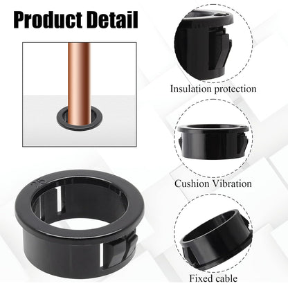 Bujes de nailon a presión de alambre negro, protectores de ojales de 1 pulgada de diámetro de montaje
