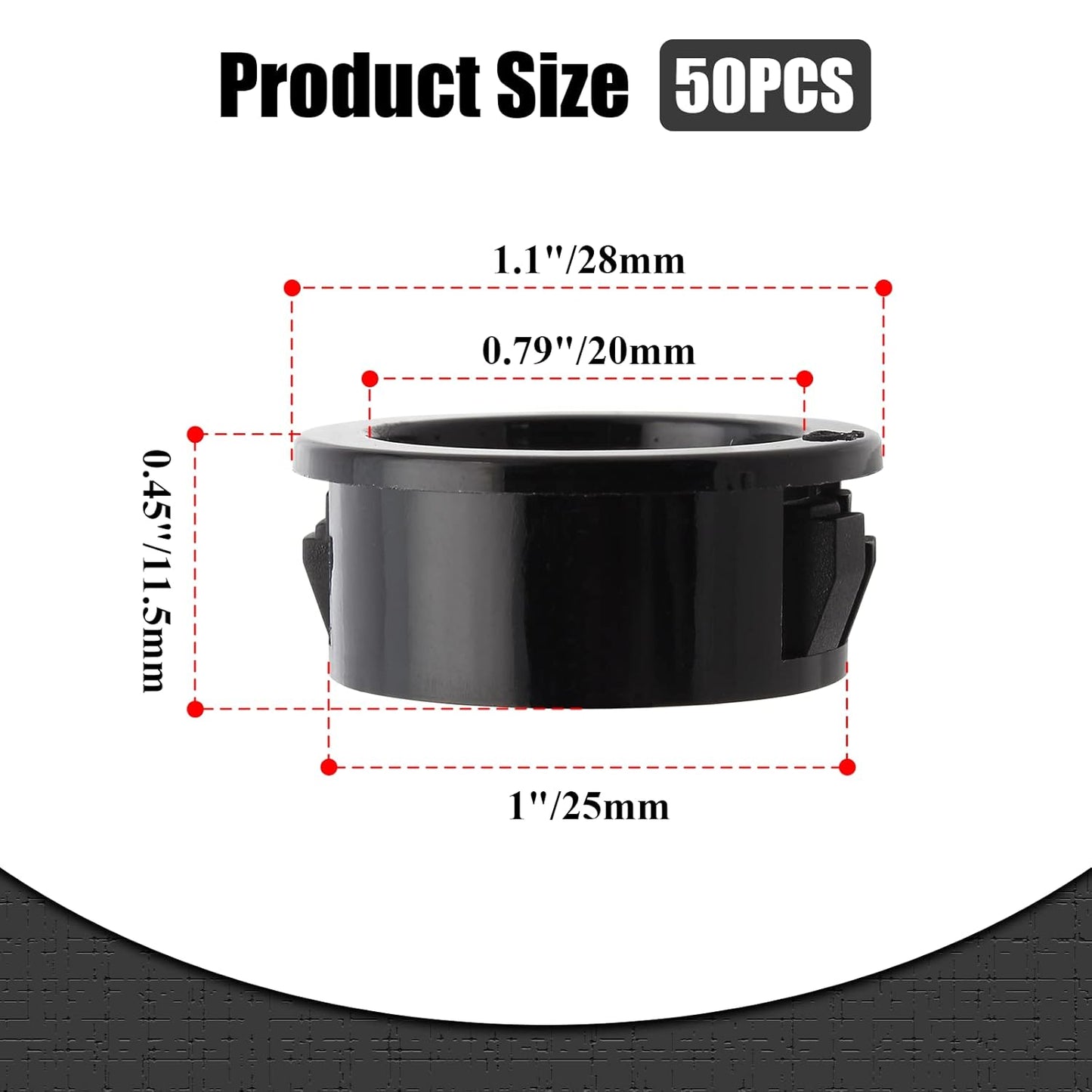 Bujes de nailon a presión de alambre negro, protectores de ojales de 1 pulgada de diámetro de montaje