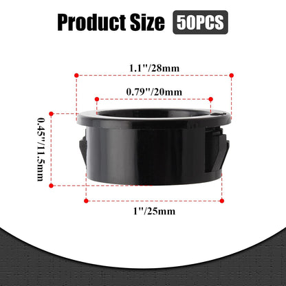 Bujes de nailon a presión de alambre negro, protectores de ojales de 1 pulgada de diámetro de montaje