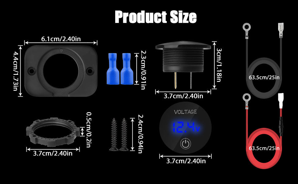 Medidor de voltaje de batería, pantalla digital LED, medidor de voltaje CC, voltímetro impermeable con interruptor táctil para 12 V/24 V