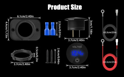 Medidor de voltaje de batería, pantalla digital LED, medidor de voltaje CC, voltímetro impermeable con interruptor táctil para 12 V/24 V