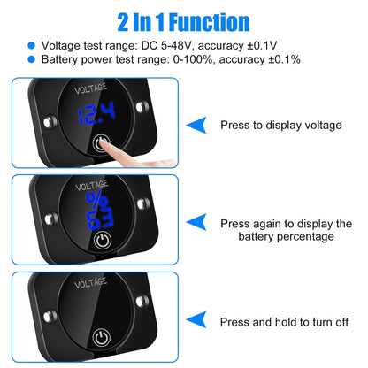 Medidor de voltaje de batería, pantalla digital LED, medidor de voltaje CC, voltímetro impermeable con interruptor táctil para 12 V/24 V